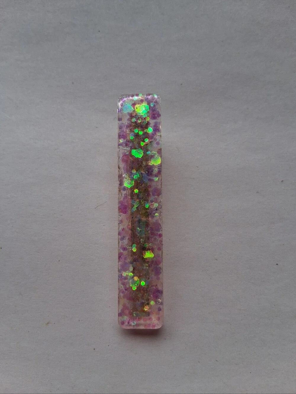 5/$25 Hand Crafted Iridescent Pink & Green Glitter Resin Barrette